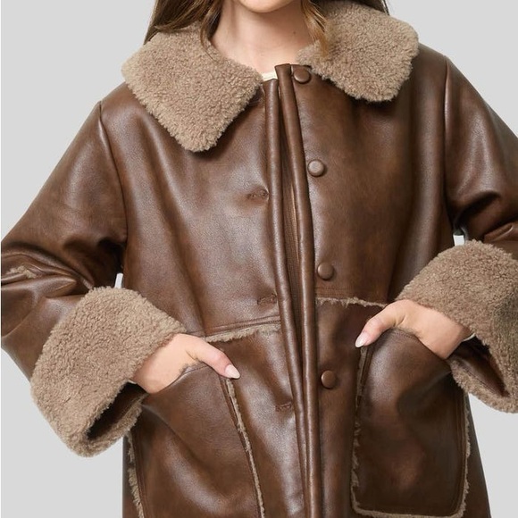 Women’s Brown Shearling Coat - Picture 3 of 10
